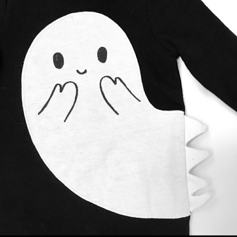Nwt Cat & Jack Halloween Ghost 3d One Piece Outfit Black White Stripes Baby Cute — image 2 of 5